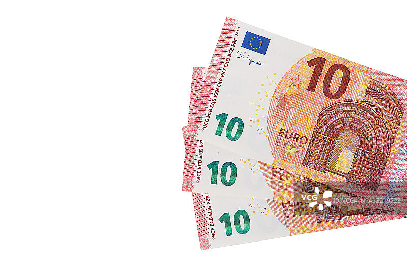 白色背景上的10欧元纸币图片素材