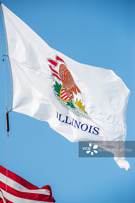 芝加哥海军码头的伊利诺伊州旗图片素材