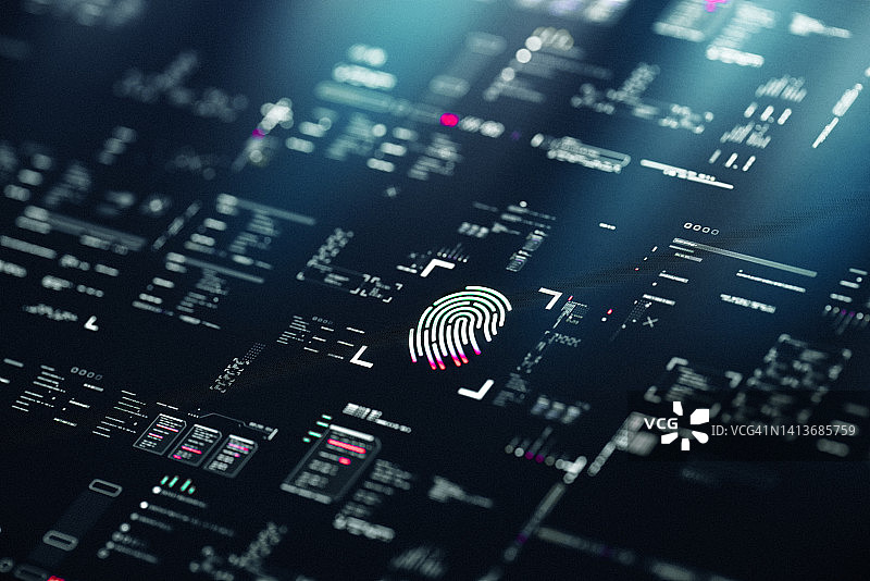 生物识别验证界面。数字安全概念图片素材