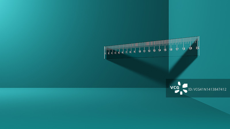 三维青绿色背景上的透明尺子图片素材