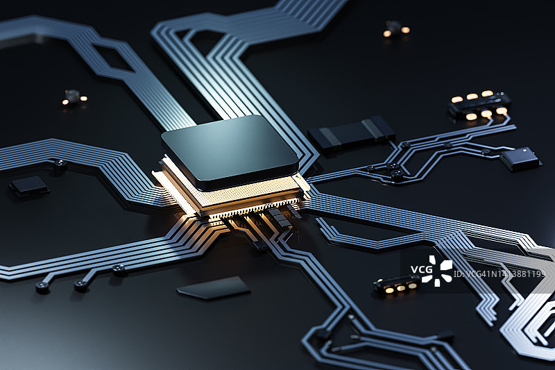 安装在PCB上的微芯片图片素材