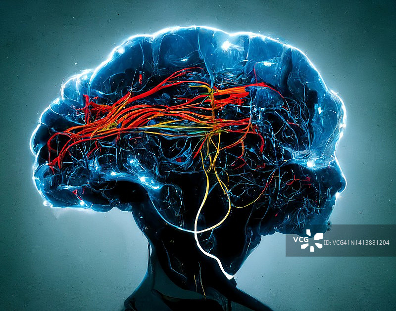 通过电线连接到计算机的人脑图片素材