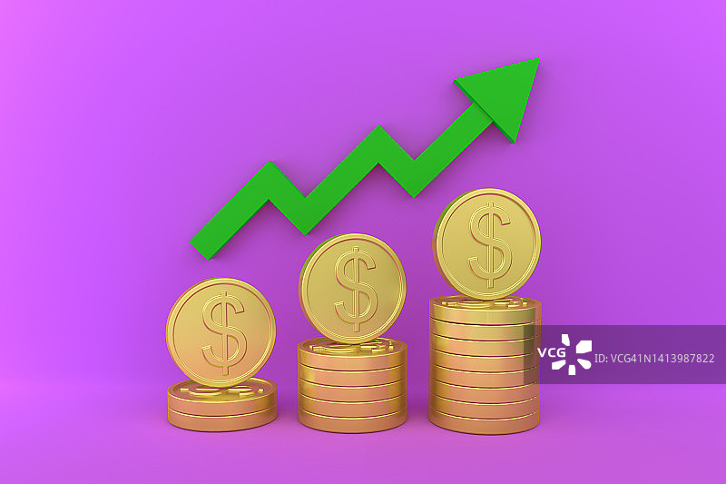 不断增长的金色美元硬币堆图片素材