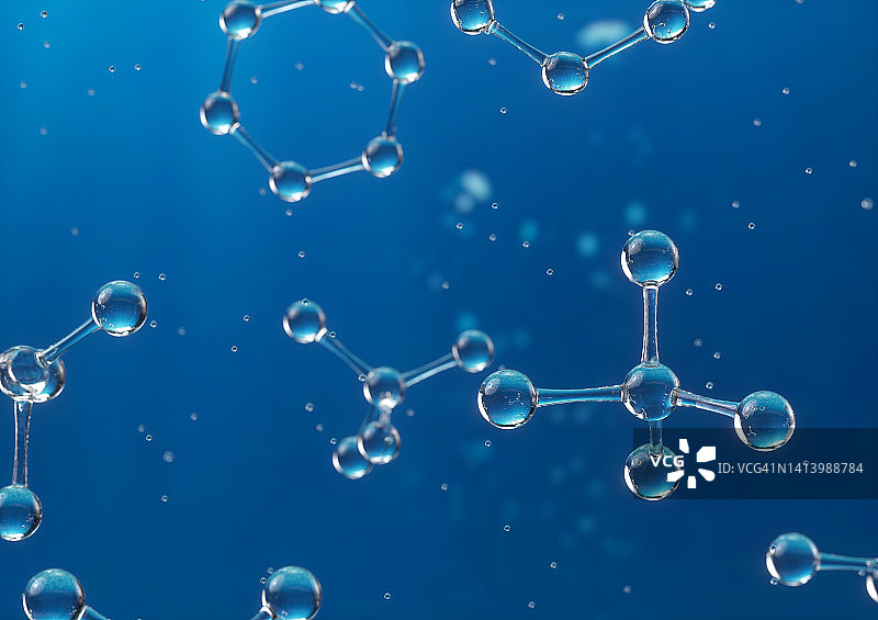 三维蓝色背景水分子图片素材