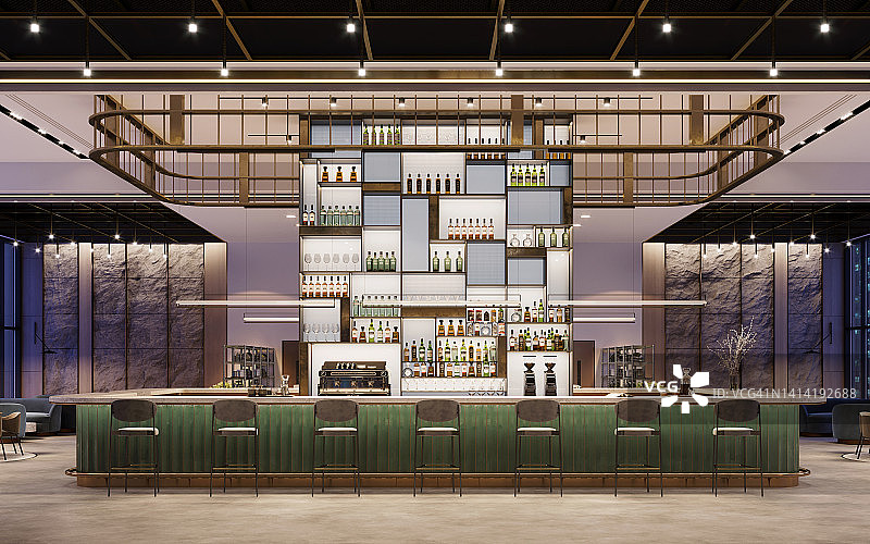 豪华酒店酒吧3D渲染图片素材