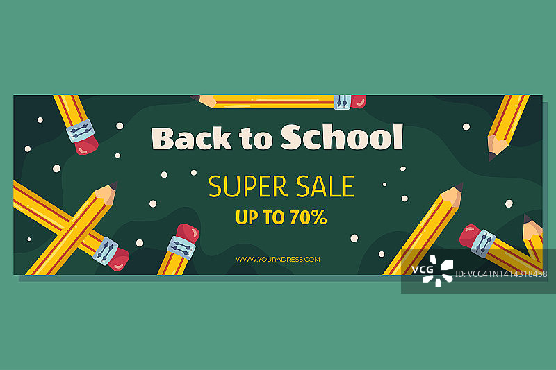 返校季横幅模板：黄色铅笔和绿色黑板图片素材