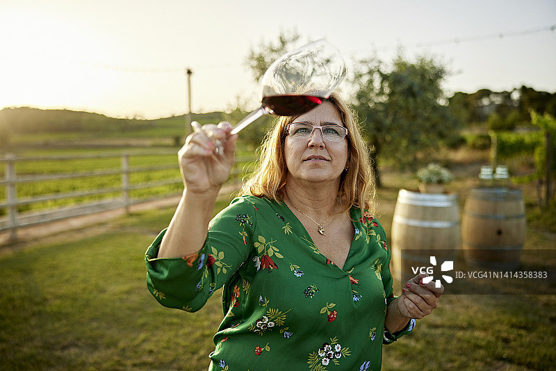 酿酒师检查红酒的颜色和清晰度图片素材