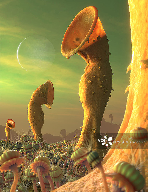 外星星球上的外星动植物插画图片素材