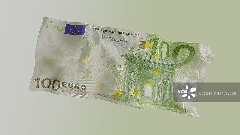 飘扬的100欧元纸币正面图片素材