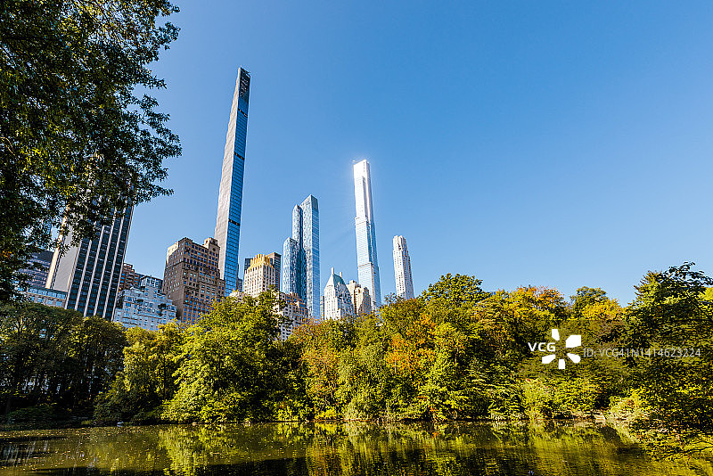纽约市中央公园及第五十九街未来主义摩天大楼图片素材