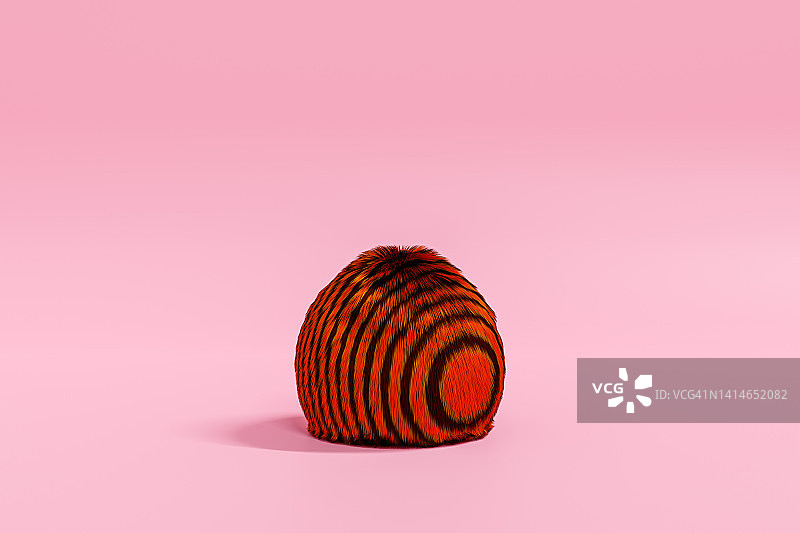 紫色背景上的多毛红色和黑色球体，3D渲染图片素材
