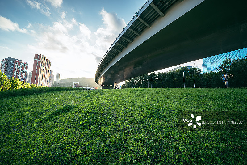 高架桥下的草坪图片素材
