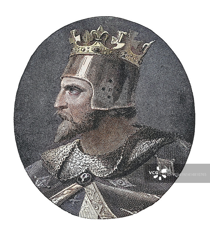 狮心王理查德一世在阿苏尔战役中古老雕刻插图图片素材