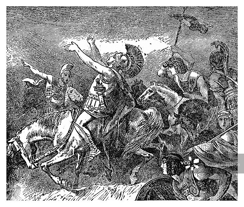 色诺芬率领万人远征古老雕刻插图图片素材