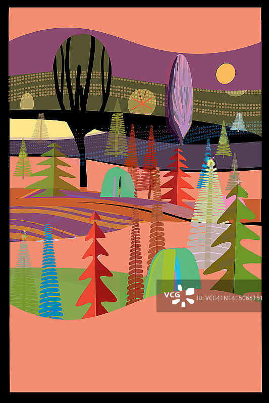 乡村风景抽象数字插画图片素材