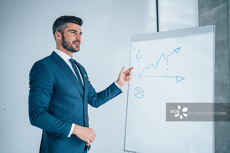 自信的商人在办公室做演示图片素材