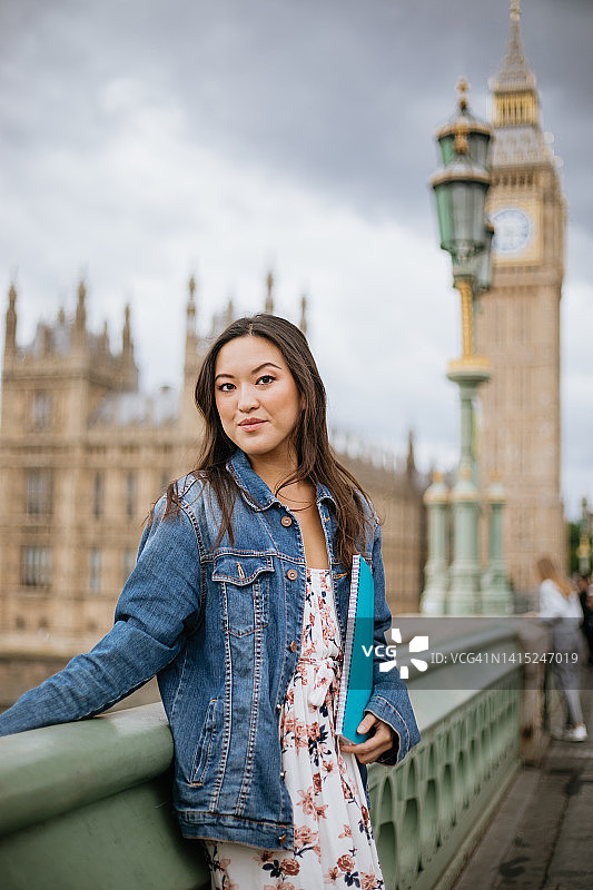 在伦敦的快乐亚洲女学生图片素材