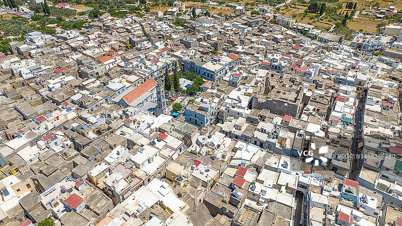 希腊希俄斯岛皮尔吉村航拍照片图片素材