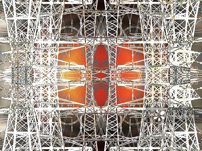 抽象可视化：牛津郡肯宁顿的电塔日出景观图片素材