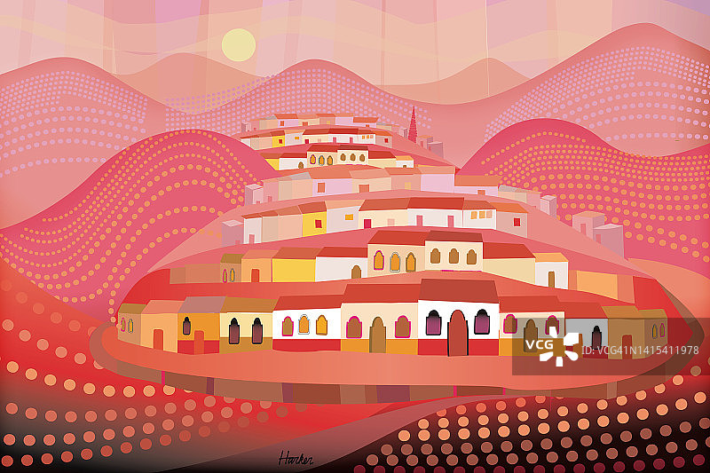 拉丁美洲数字山村插画图片素材