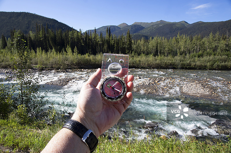带指南针的徒步旅行者图片素材