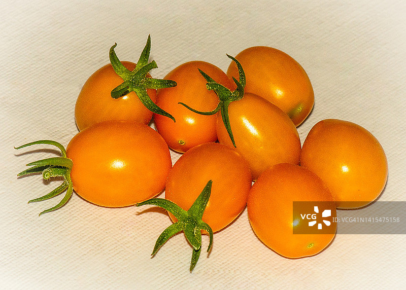 一束成熟的鲜亮橙色樱桃番茄图片素材