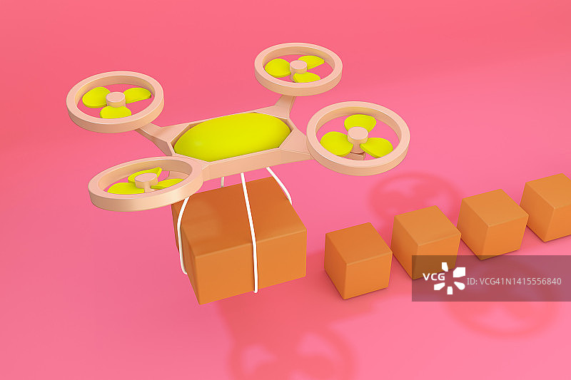 四轴飞行器无人机配送包裹图片素材