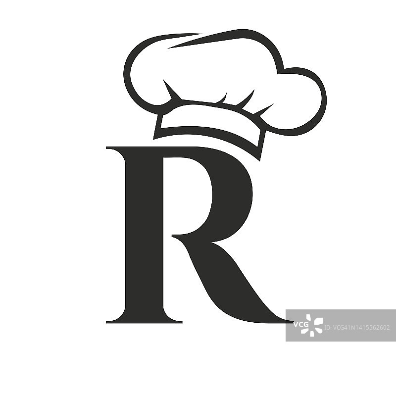 字母R餐厅Logo概念与厨师帽矢量模板，餐厅厨师帽Logo符号图片素材