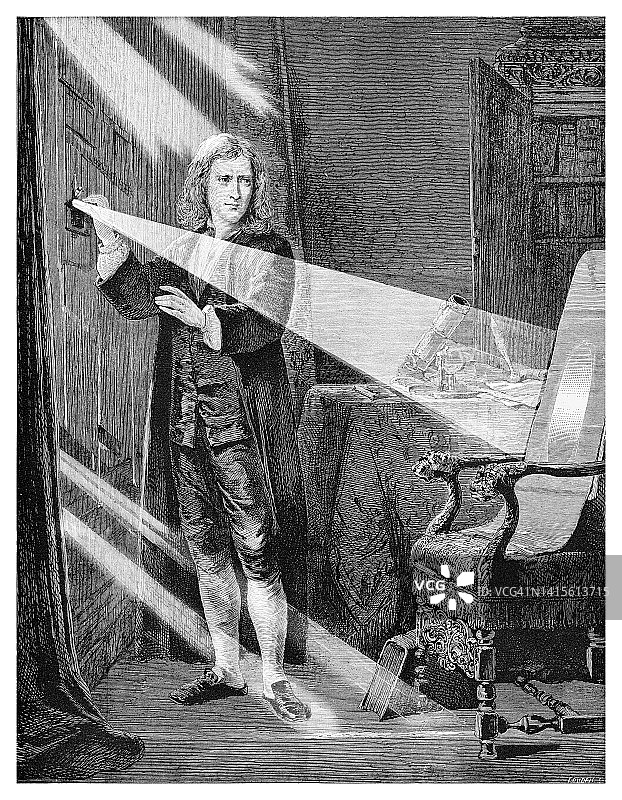 艾萨克·牛顿爵士分析光线图片素材