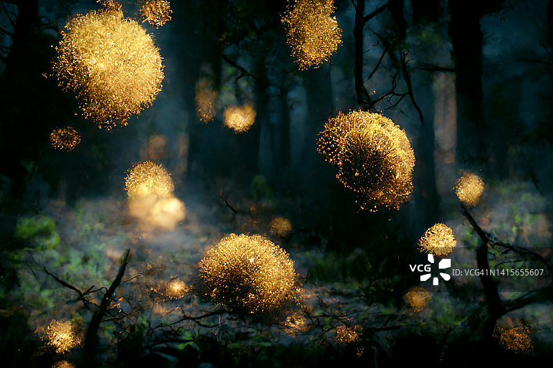 森林中的黄色病毒细胞图片素材