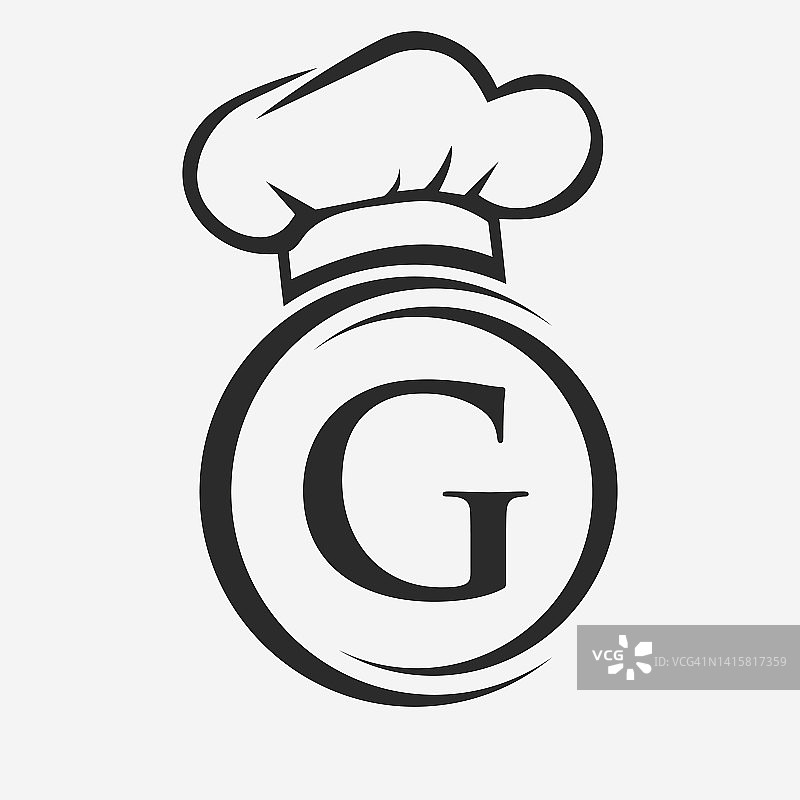 字母G餐厅Logo模板。带有厨师帽符号的餐厅Logo概念矢量标志图片素材