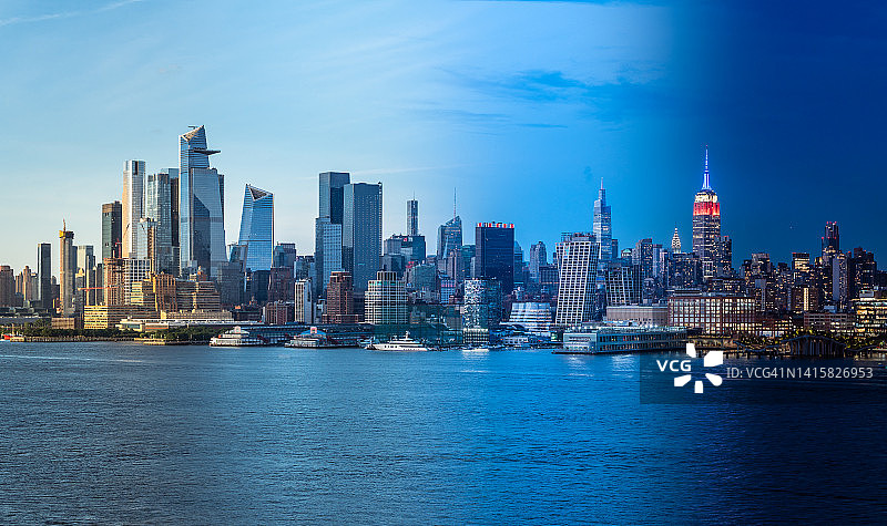 曼哈顿中城天际线昼夜延时合成景观图片素材
