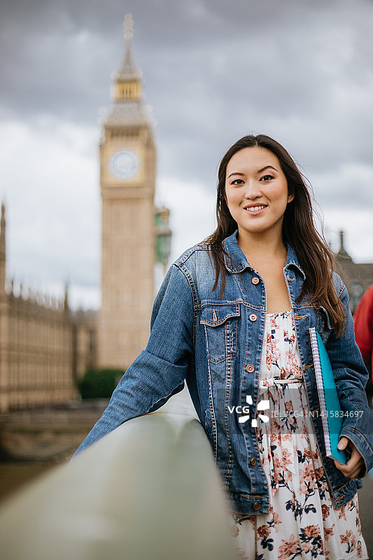 在伦敦的快乐亚洲女学生图片素材