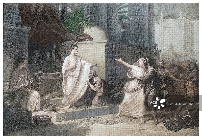 西庇阿将作为胜利奖励收到的处女归还给她即将结婚的配偶老式雕刻插图图片素材