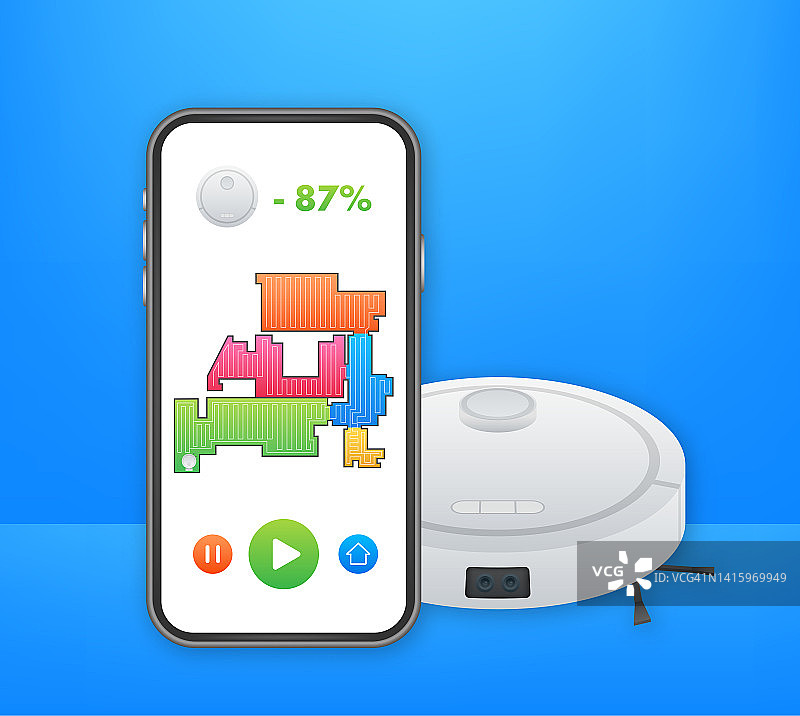 机器人真空吸尘器，机器人做家务，矢量图图片素材