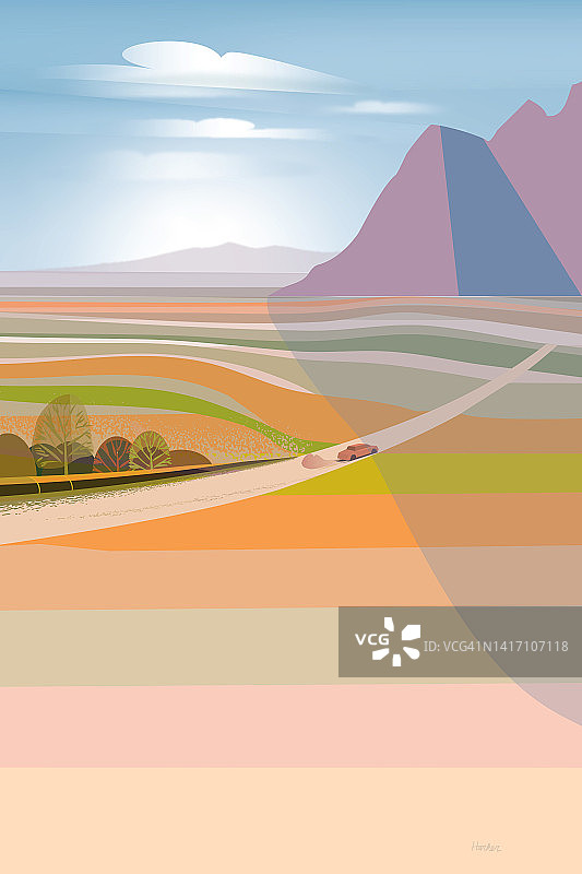风格化的沙漠景观数字插画图片素材
