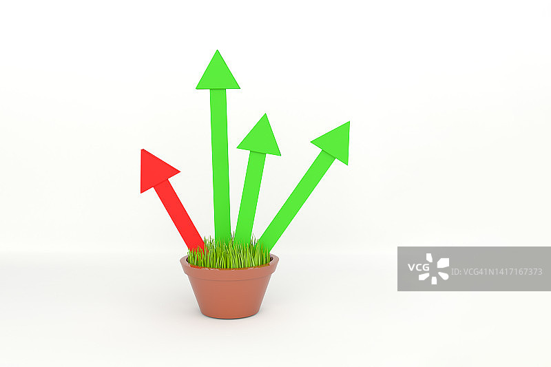 在花盆中生长的绿色红色箭头图片素材