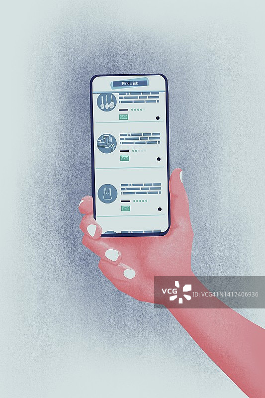 手持智能手机和求职APP插画图片素材