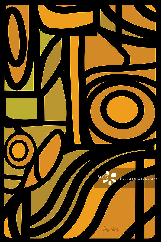 带黑色轮廓的橙色抽象图形数字图案图片素材