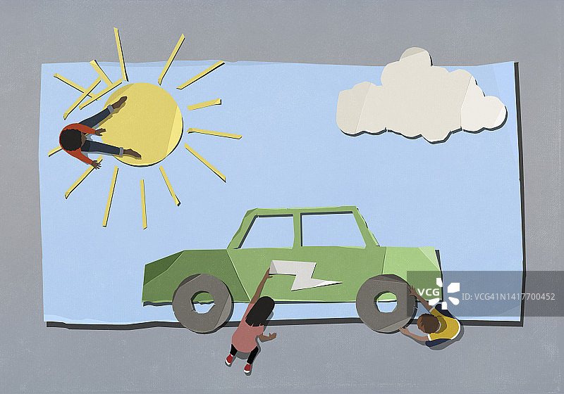 孩子们组装纸电动车图片素材