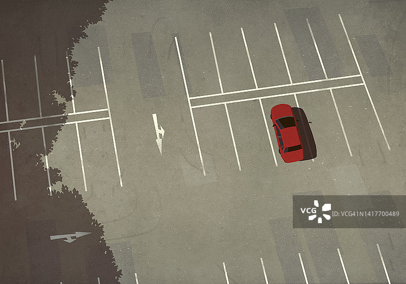 停车场停放的红色汽车鸟瞰图图片素材