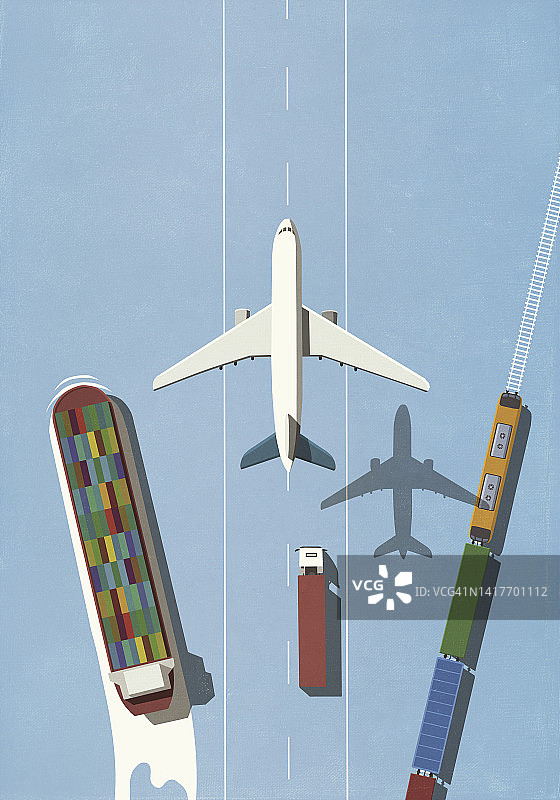 各种运输车辆的鸟瞰图图片素材