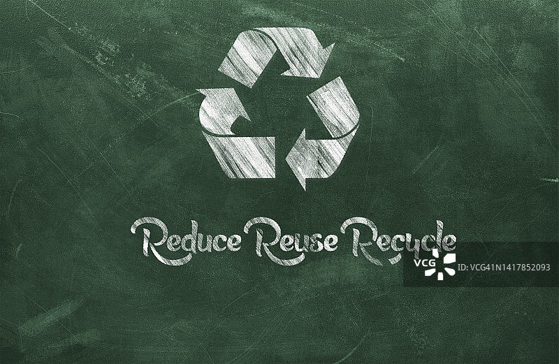 黑板上写的：重复使用，减少和回收图片素材