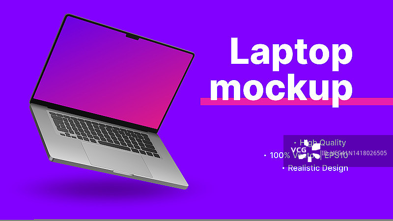 带有真实笔记本电脑样机的紫色banner模板图片素材