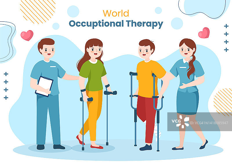 世界职业治疗日背景模板手绘卡通插画图片素材