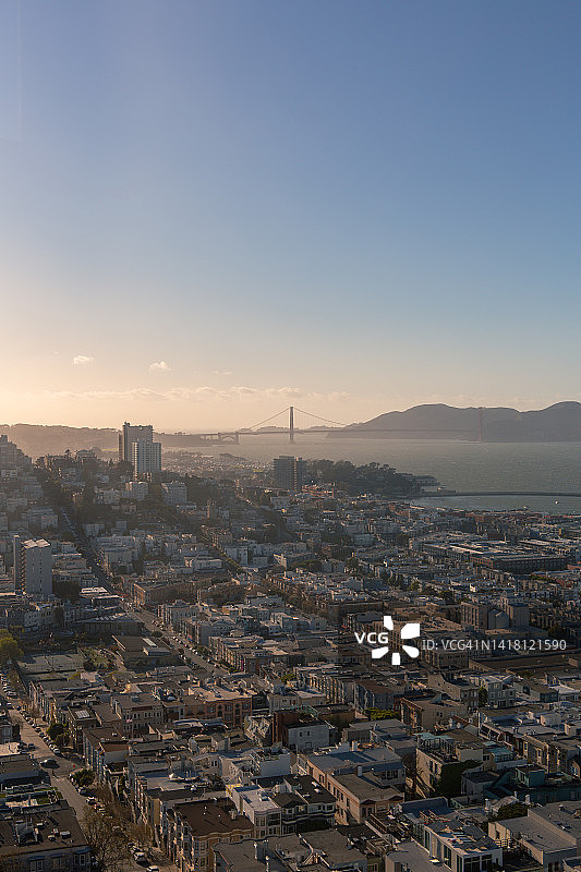 旧金山和海湾地区日落航拍图片素材