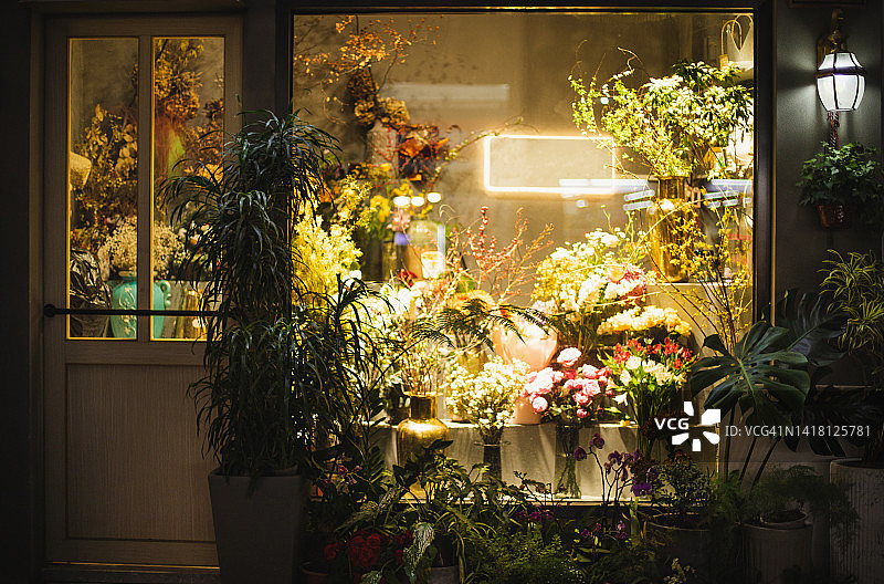 夜间花店图片素材