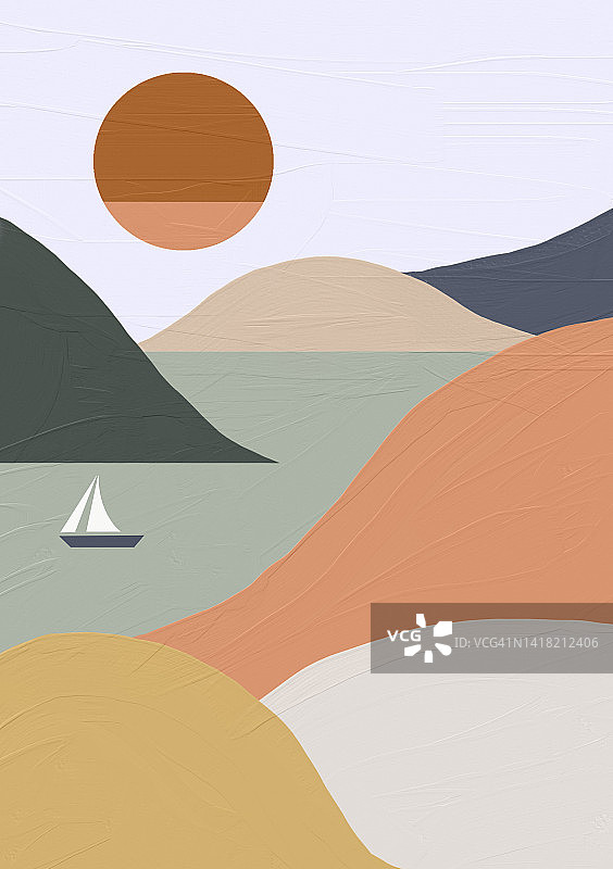 波西米亚风格的帆船绘画图片素材