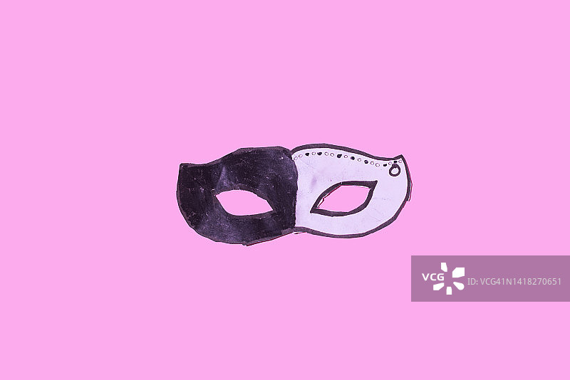 儿童手绘剪裁狂欢节面具（粉色背景，硬阴影）图片素材