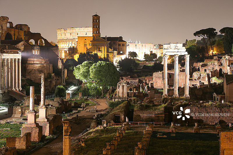 夜幕下的古罗马广场图片素材